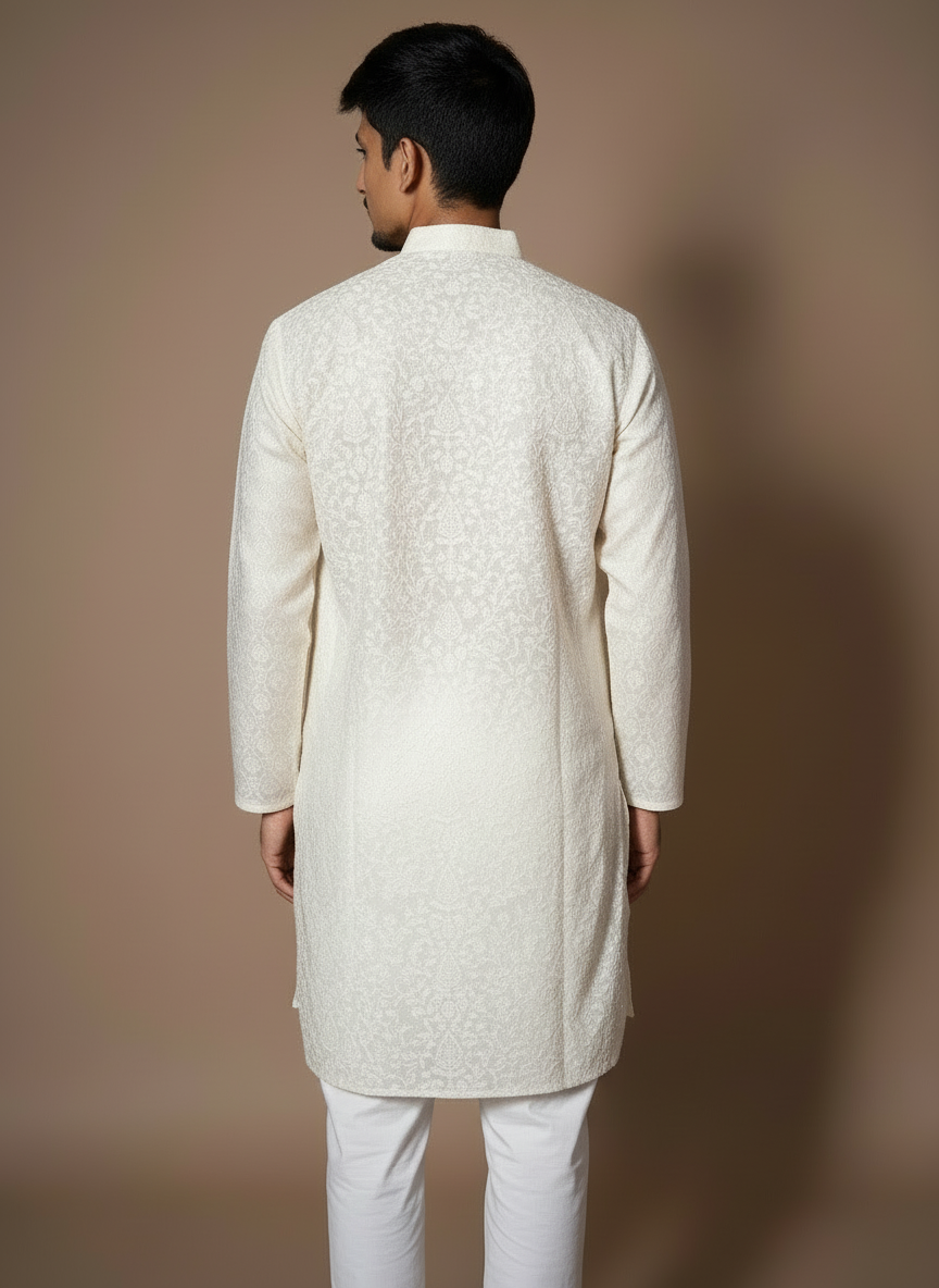 Jacquard Kurta Men’s White 1010