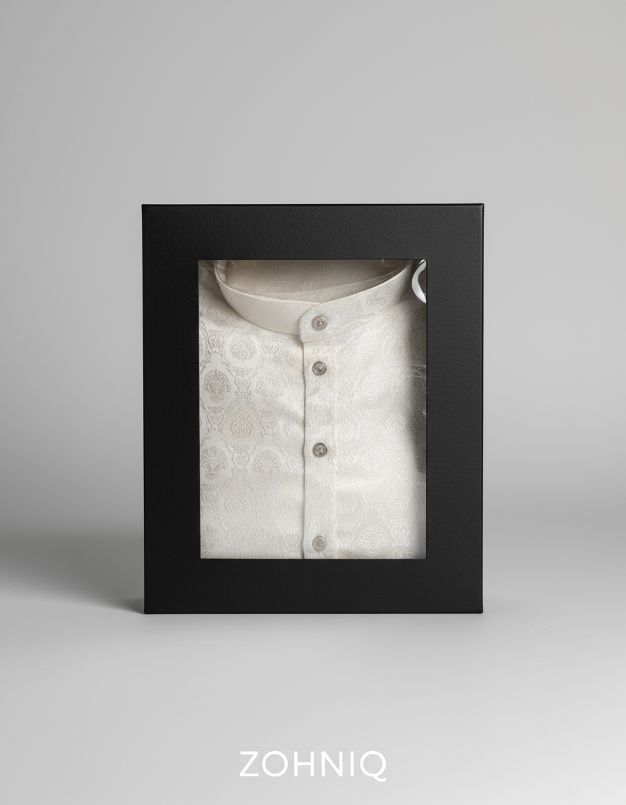 Jacquard Kurta Men’s White 1010