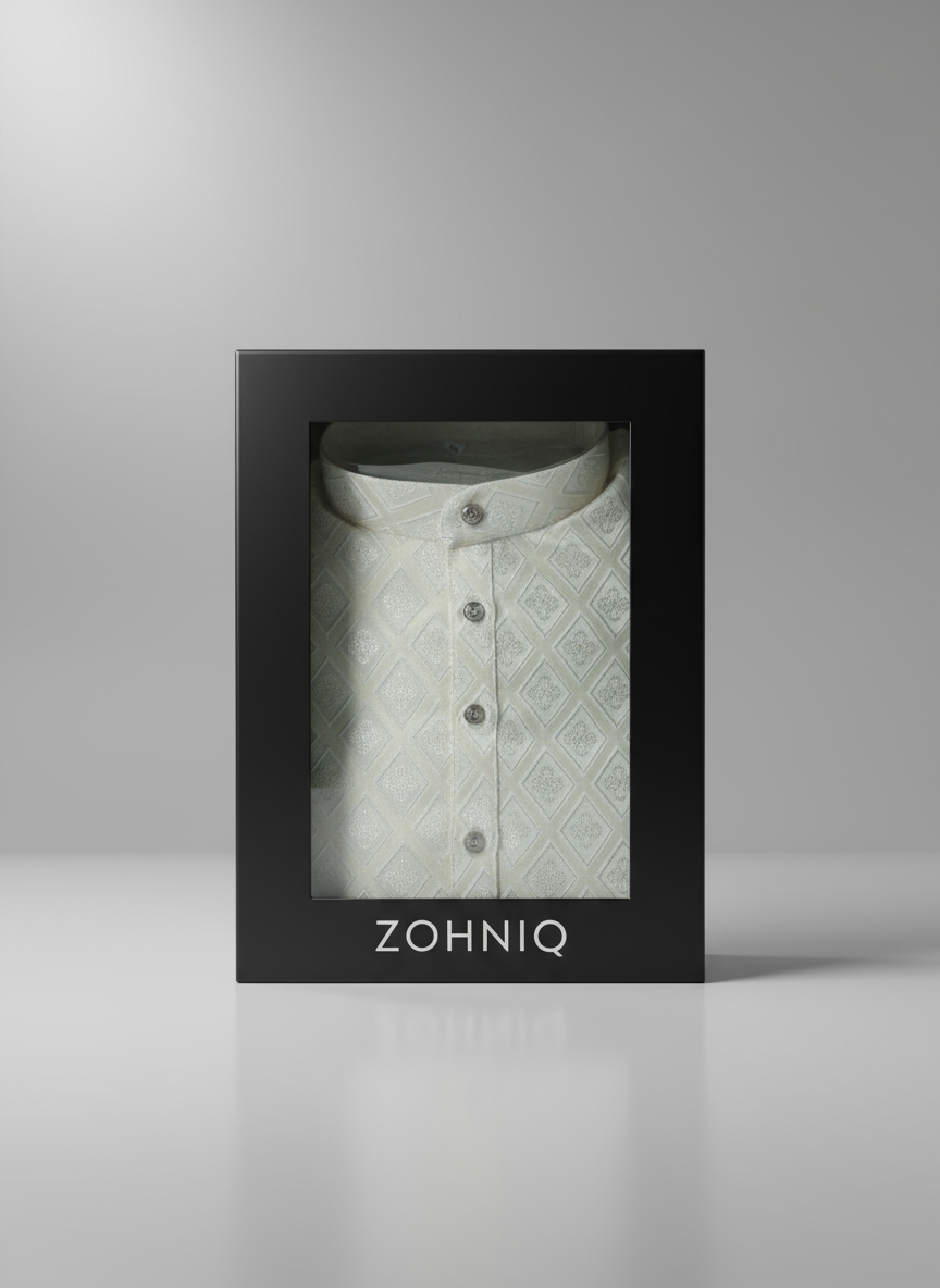 Jacquard Kurta Men’s White 1014