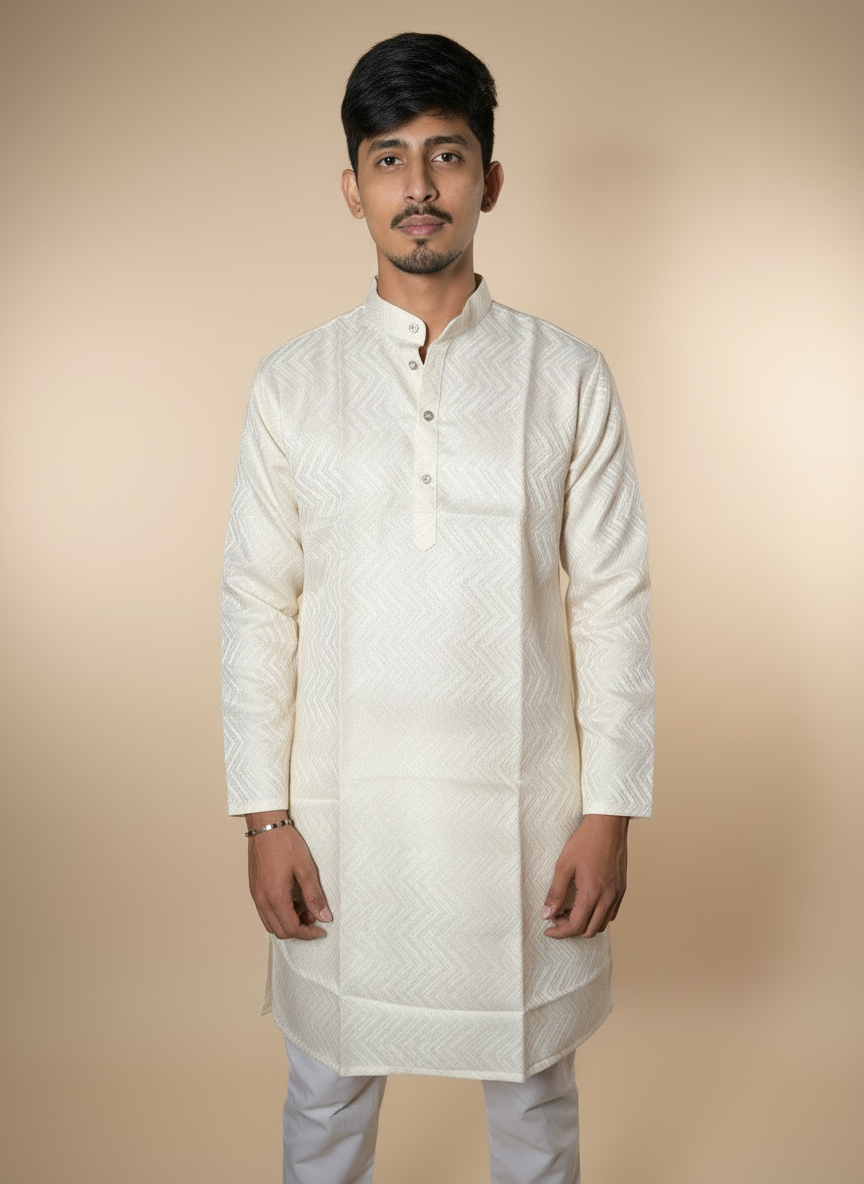 Jacquard Kurta Men’s White 1011