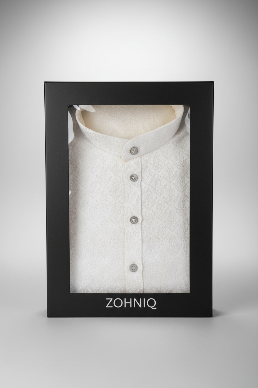 Jacquard Kurta Men’s White 1008