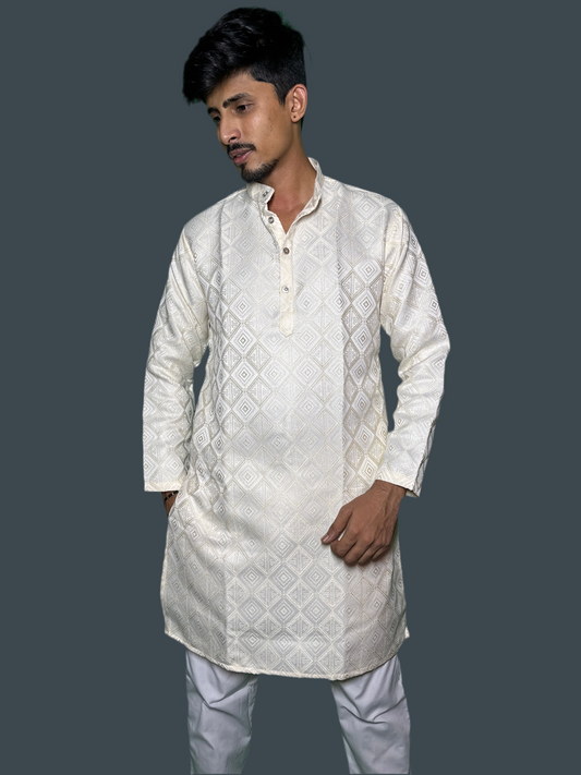 Jacquard Kurta Men’s White 1023