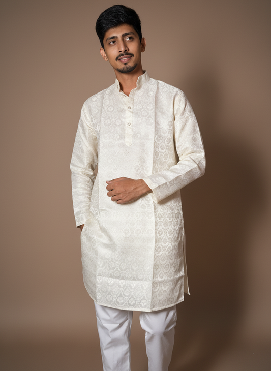 Jacquard Kurta Men’s White 1010