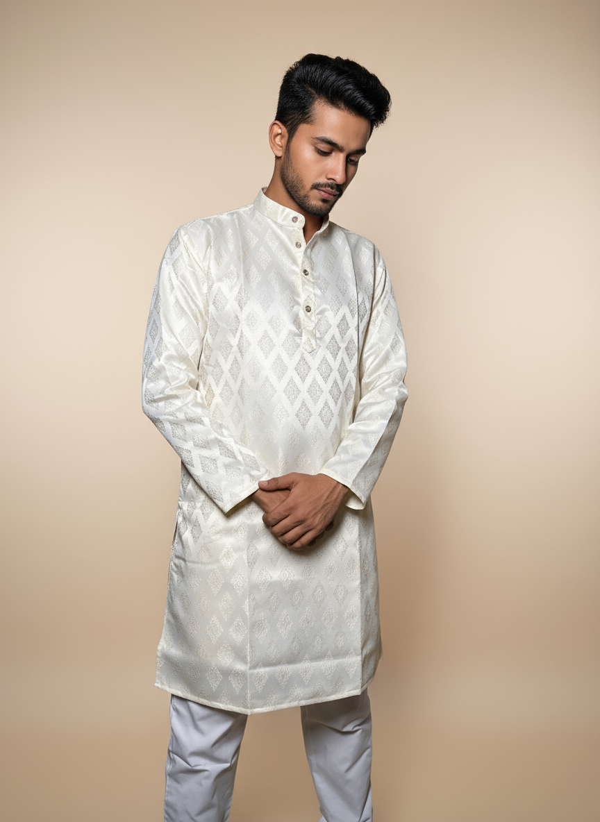 Jacquard Kurta Men’s White 1013