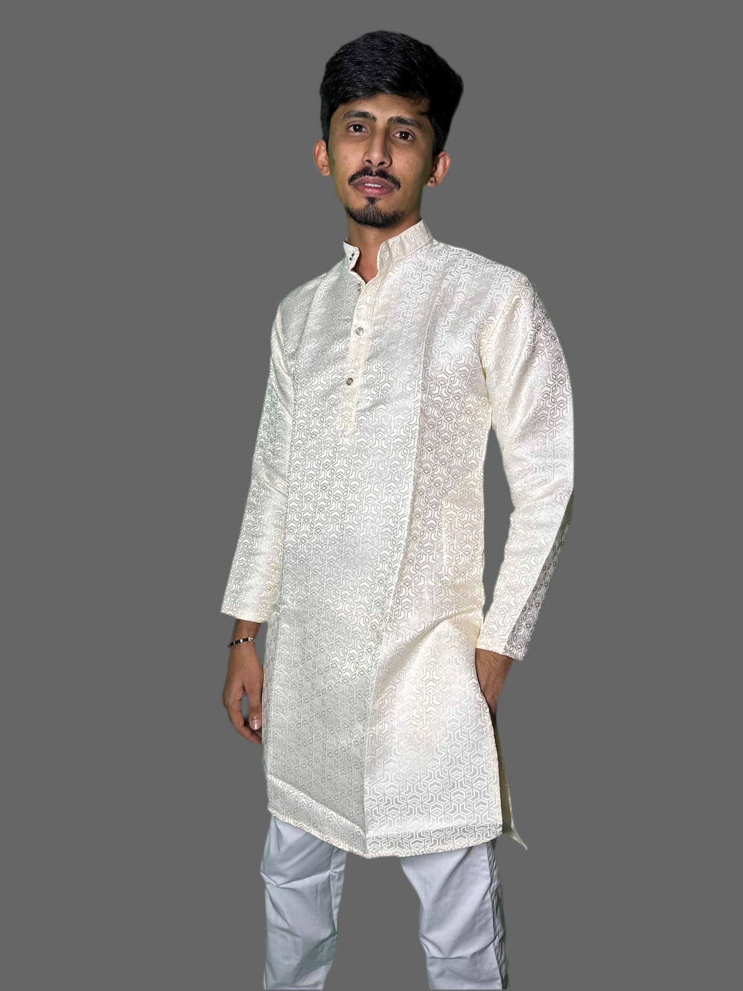 Jacquard Kurta Men’s White 1004