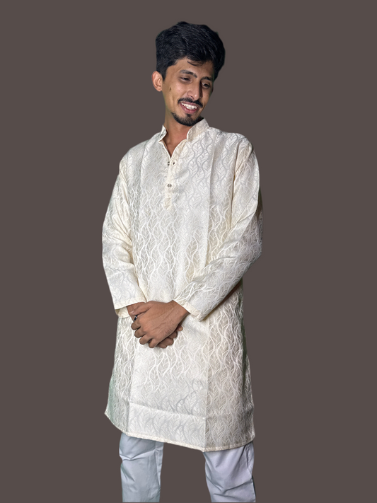 Jacquard Kurta Men’s White 1009
