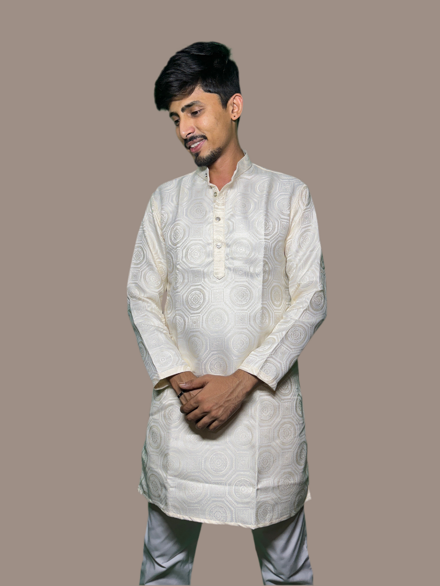Jacquard Kurta Men’s White 1018