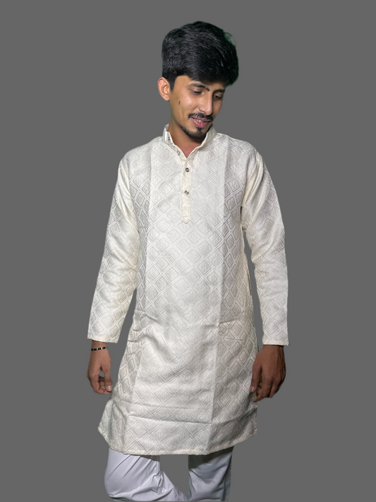 Jacquard Kurta Men’s White 1016