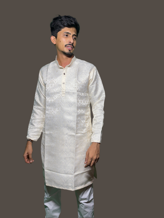 Jacquard Kurta Men’s White 1019