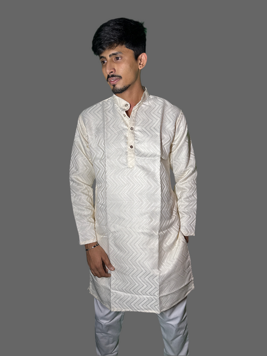 Jacquard Kurta Men’s White 1011