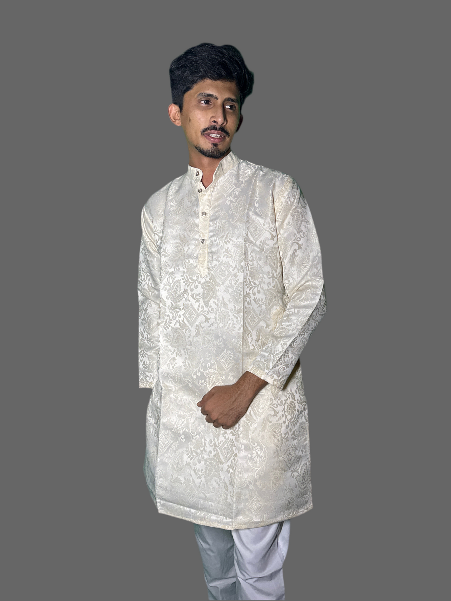 Jacquard Kurta Men’s White 1007