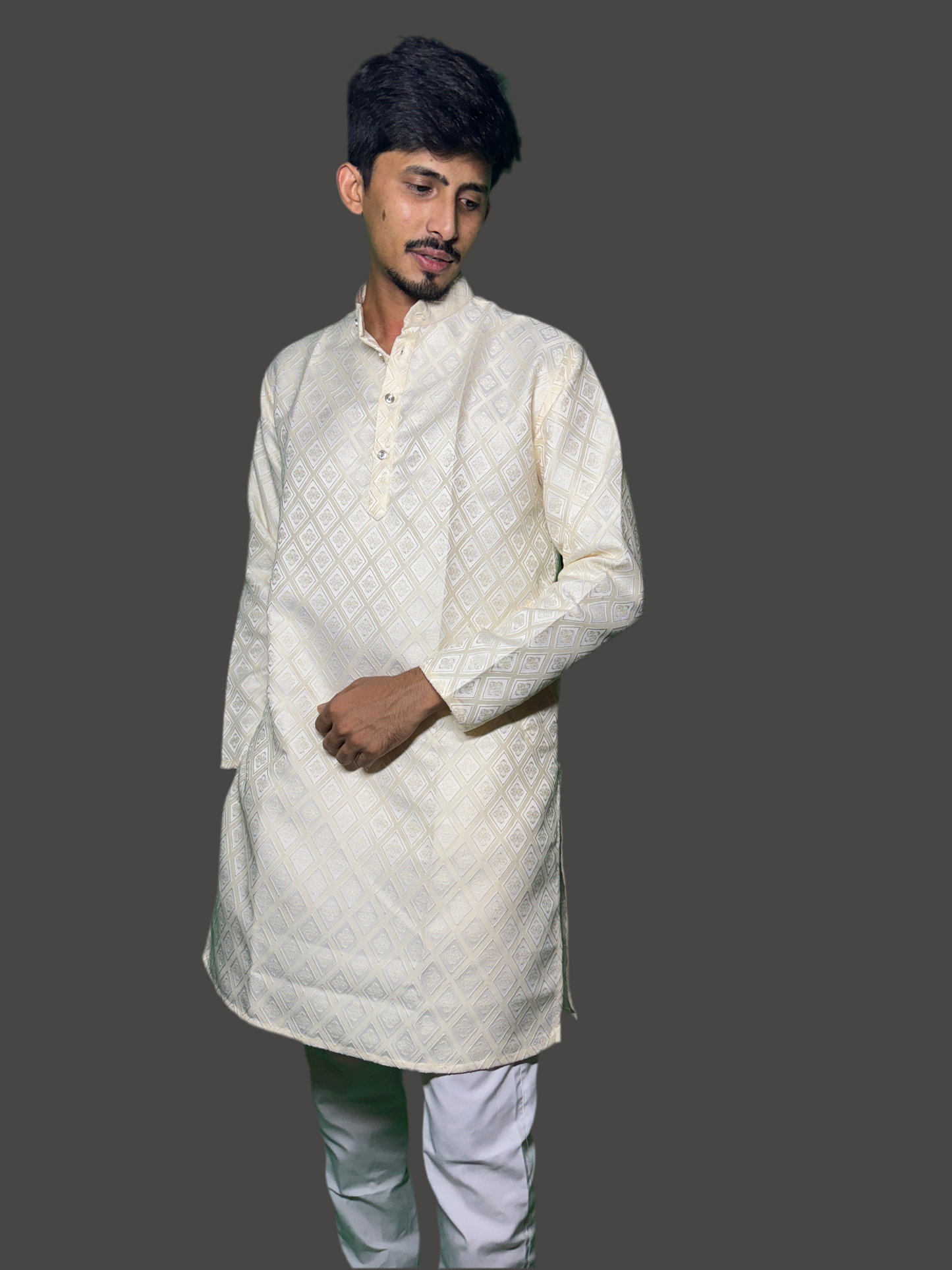 Jacquard Kurta Men’s White 1014