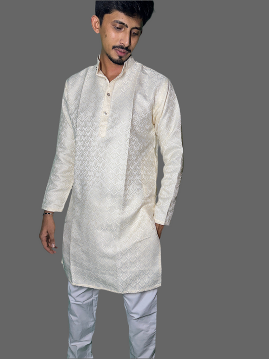 Jacquard Kurta Men’s White 1008