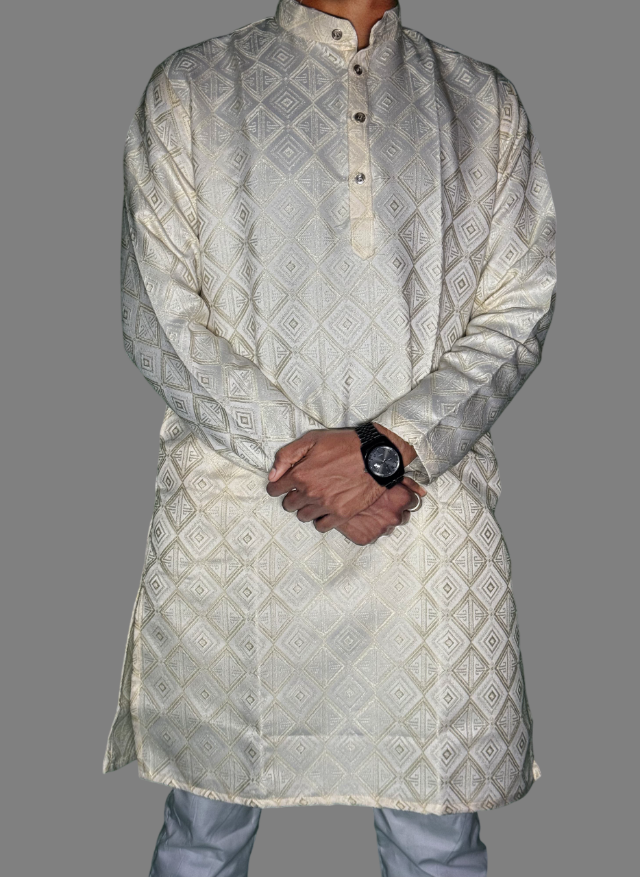 Jacquard Kurta Men’s White 1023