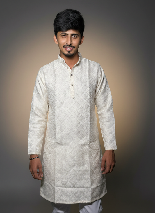 Jacquard Kurta Men’s White 1016