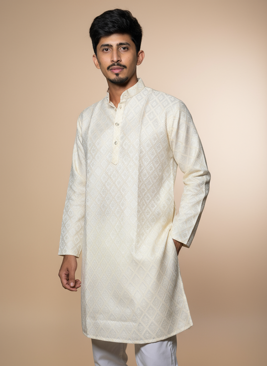 Jacquard Kurta Men’s White 1014