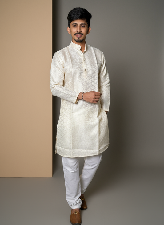 Jacquard Kurta Men’s White 1004