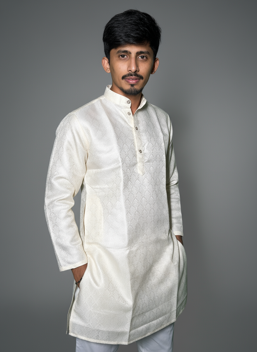 Jacquard Kurta Men’s White 1005