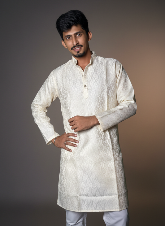 Jacquard Kurta Men’s White 1009