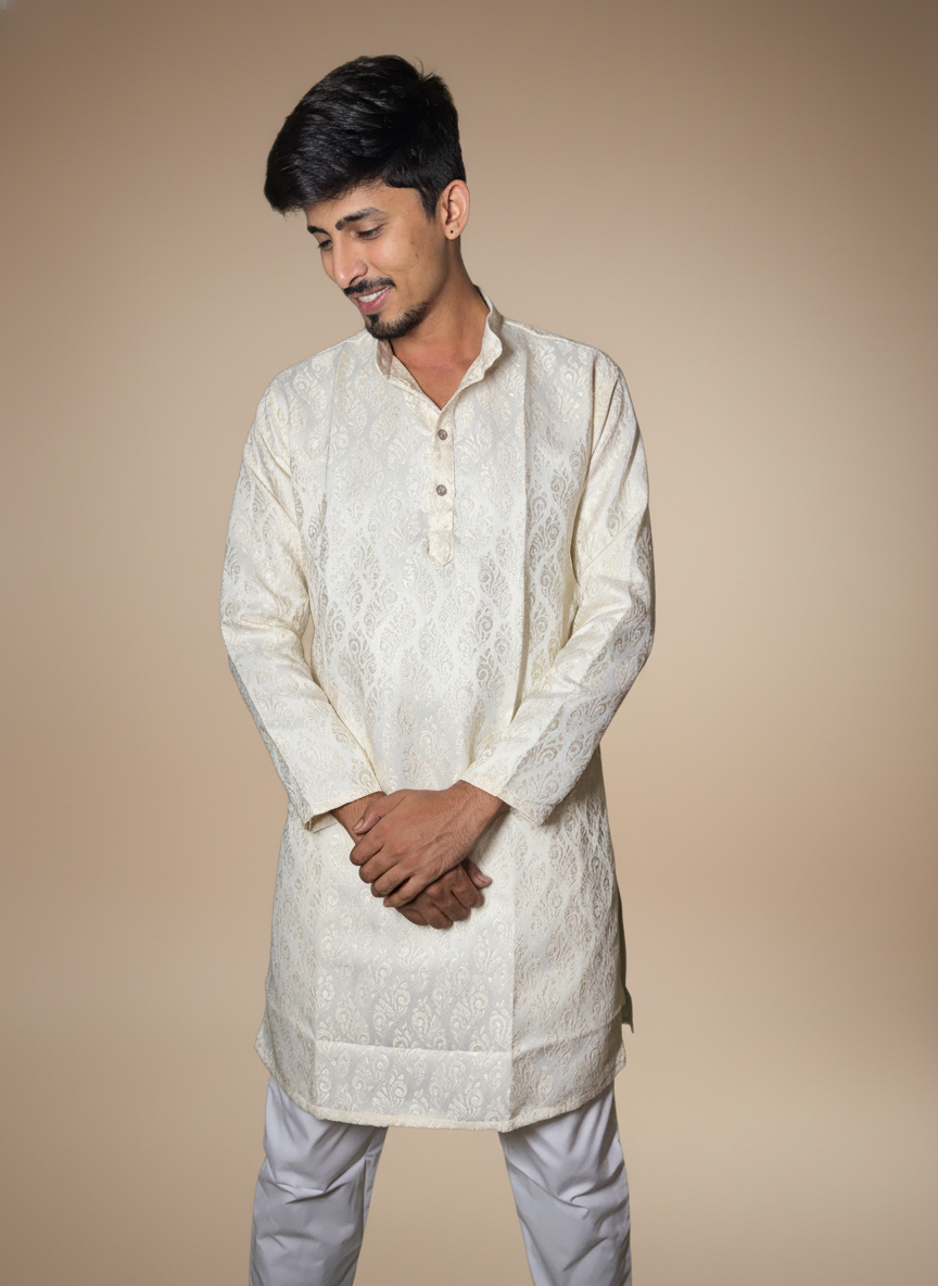 Jacquard Kurta Men’s White 1012