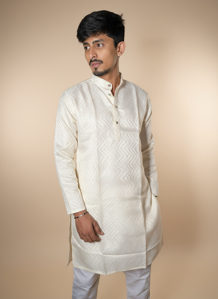 Jacquard Kurta Men’s White 1011