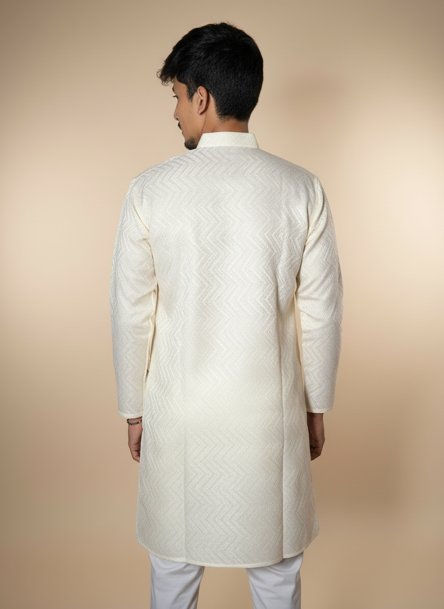 Jacquard Kurta Men’s White 1011