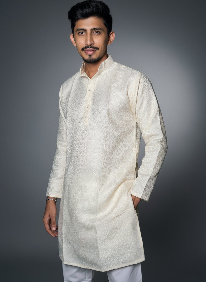 Jacquard Kurta Men’s White 1008