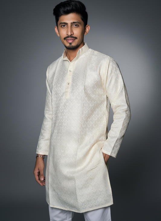 Jacquard Kurta Men’s White 1008