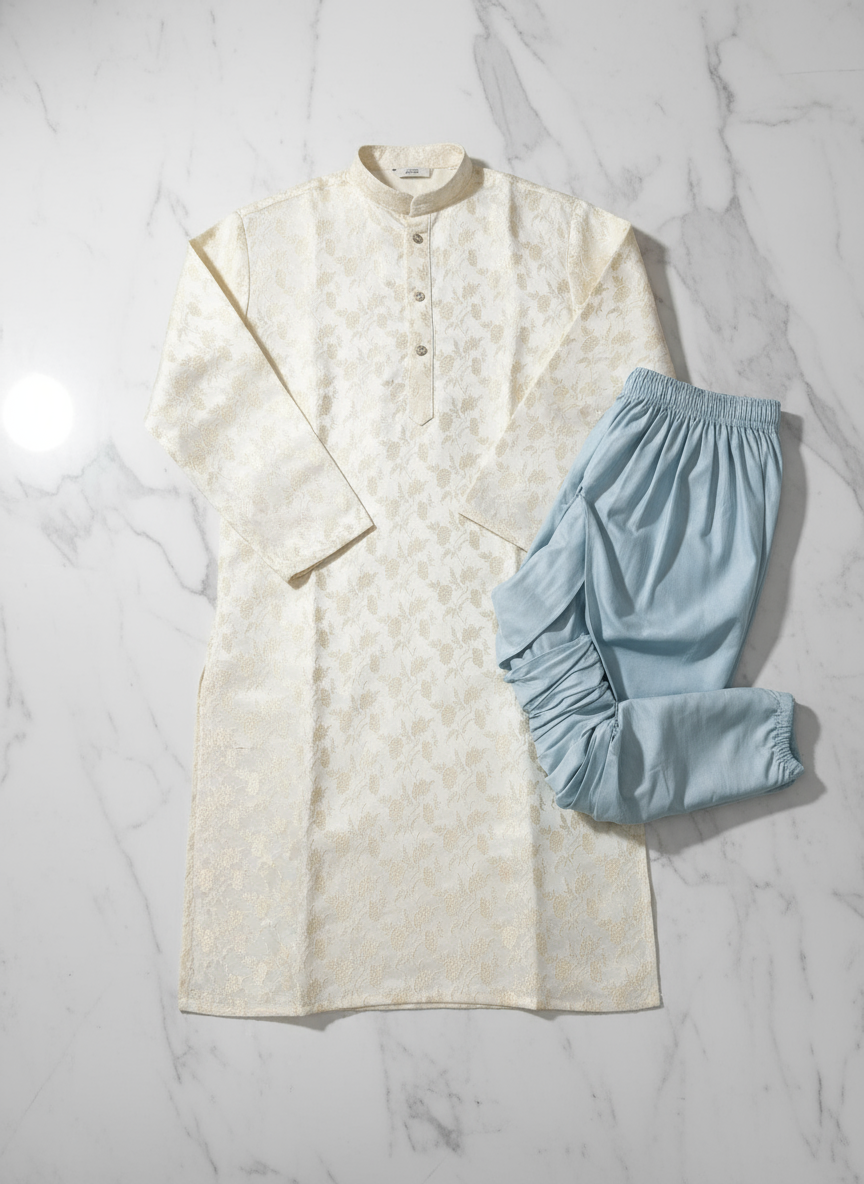 Jacquard Kurta Men’s White 1015