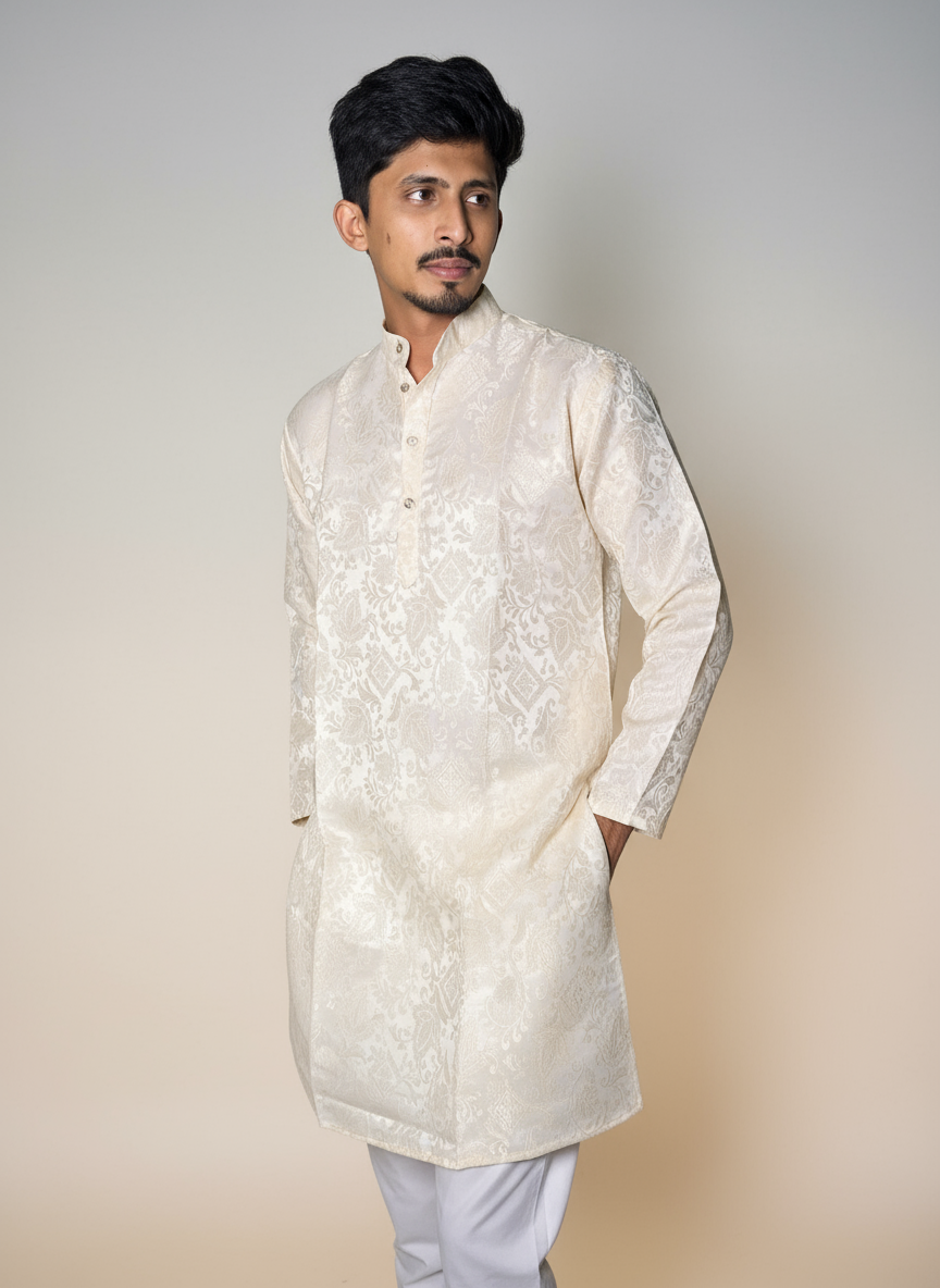 Jacquard Kurta Men’s White 1007