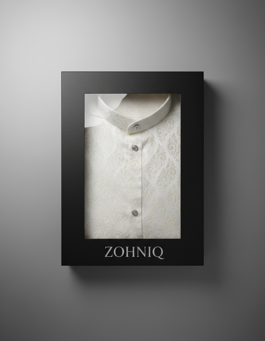 Jacquard Kurta Men’s White 1012