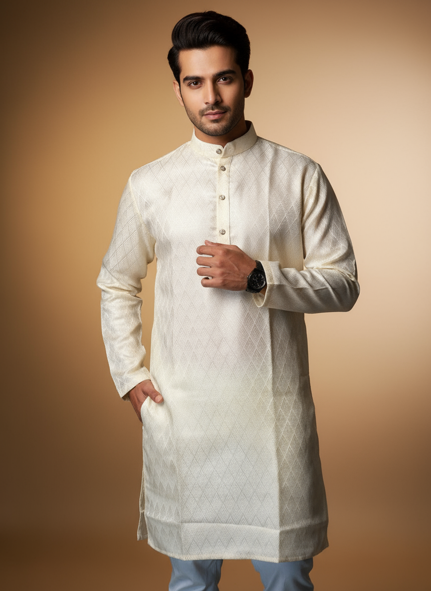 Jacquard Kurta Men’s White 1006